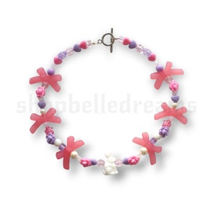 Pink Bow Bunny Beaded Necklace