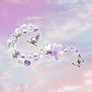 Purple Mixed Beaded Butterfly Rosary Necklace