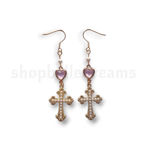 Pearl Cross Earrings