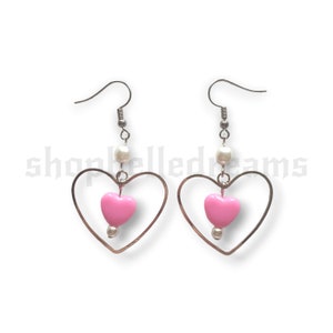 Pink Heart Hoop Earrings - Kawaii Lovecore