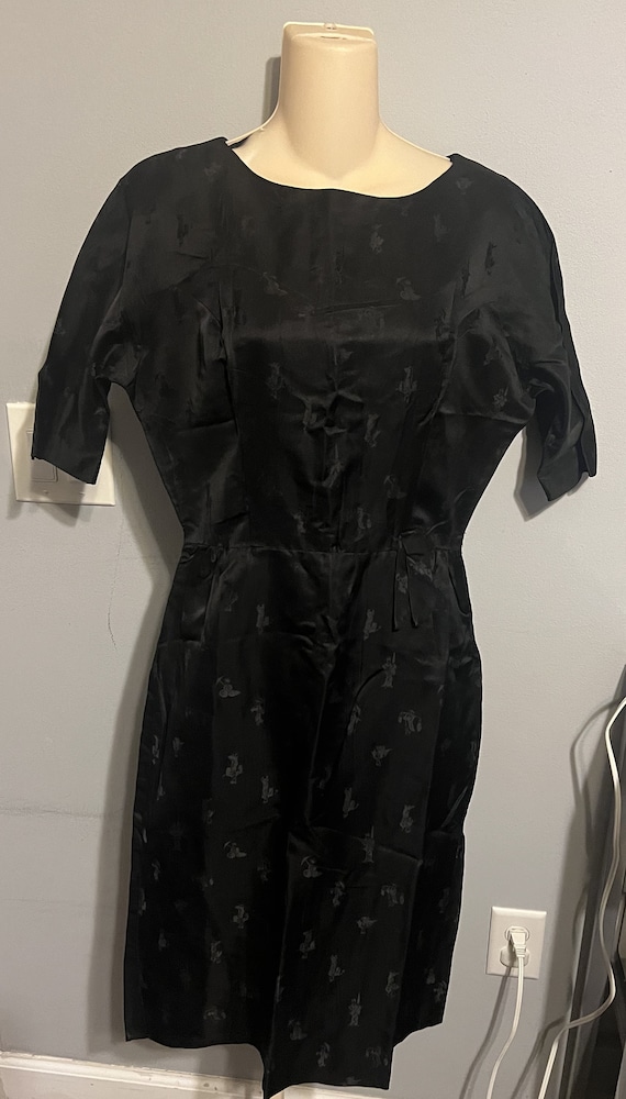 Vintage MCM Black Asian Brocade Wiggle Dress, Litt