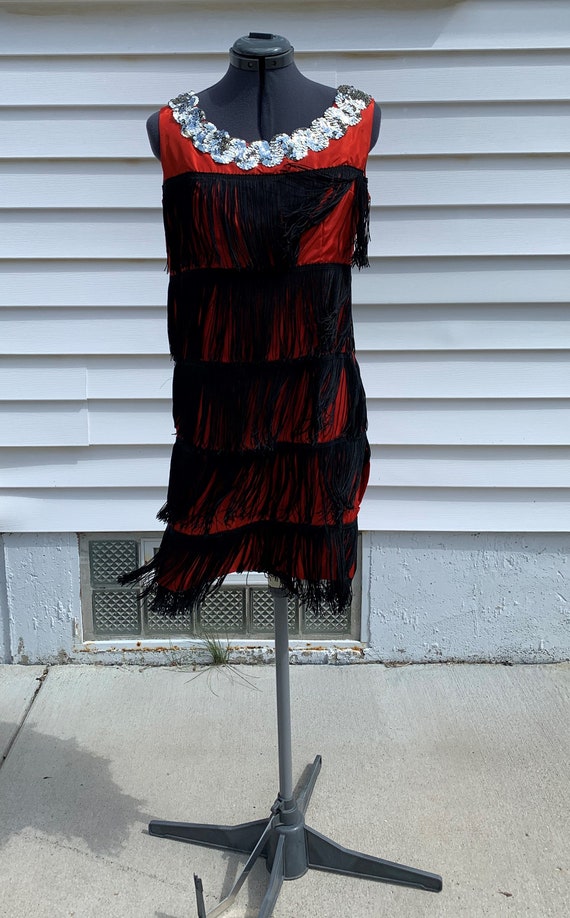 AS IS Vintage Red & Black Flapper Dance Dress, Da… - image 2