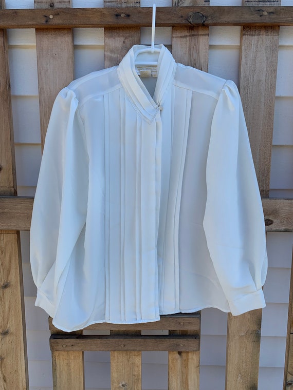 Vintage 1980s White Maurada Button-Down Blouse, H… - image 1