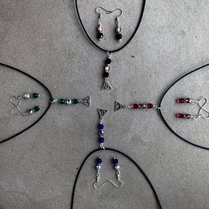 Wizard House Colors, Handmade Necklace & Hypoallergenic Earring, Red and Yellow, Green and Silver, Yellow and Black, Blue and Silver