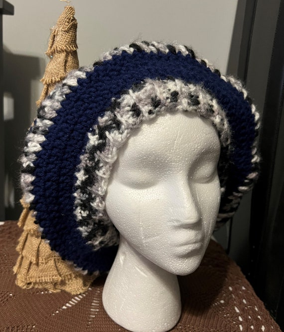 Handmade Crocheted Blue Beret with Pom-Pom Tassels Crochet Pattern: Poofy Hearts Beret – HELLOhappy main image 3