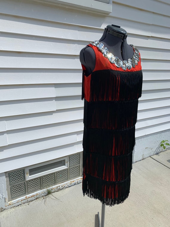 AS IS Vintage Red & Black Flapper Dance Dress, Da… - image 1