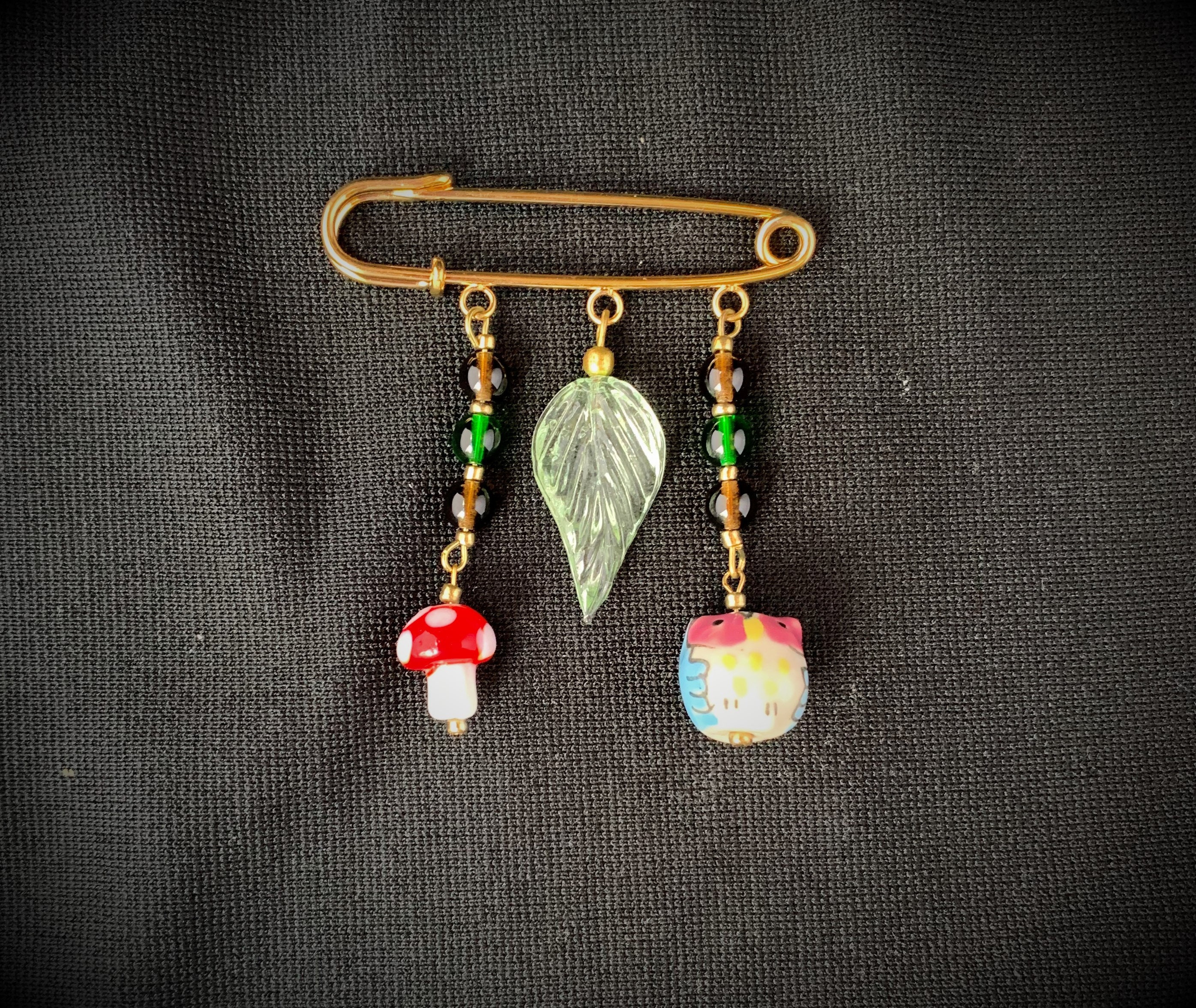 Woodland Critter Charm Pin, Fall Pin, Owl Jewelry, Toadstool Jewelry, Whimsical Jewelry, Scarf Pin, 