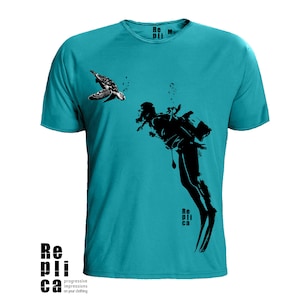 Scuba Diver Sea Turtle biologisch katoen duiken T-shirt heren gemaakt in Europa Gratis verzending