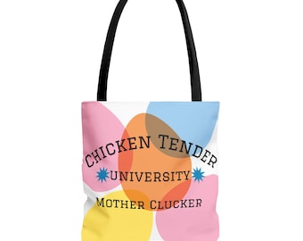 Spring Colors Mother Clucker Chicken Tender University tote bag | funny backyard chicken keeper design