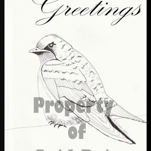 Tarjeta de felicitación "Pájaro Azul" dibujada a mano (PDF, no transparente, con mensaje)