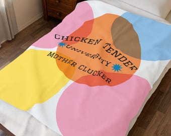 Colorful Mother Clucker Chicken Tender University Velveteen Plush Blanket | Funny Backyard Chicken Farming