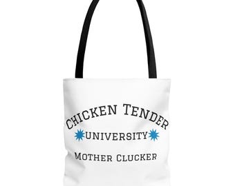 Chicken Tender University Motherclucker Tote Bag | Funny Chicken Farming Design