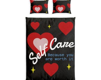 Self Care Motivational 100% Cotton Bed Set, Twin/Twin XL Comforter and Shams