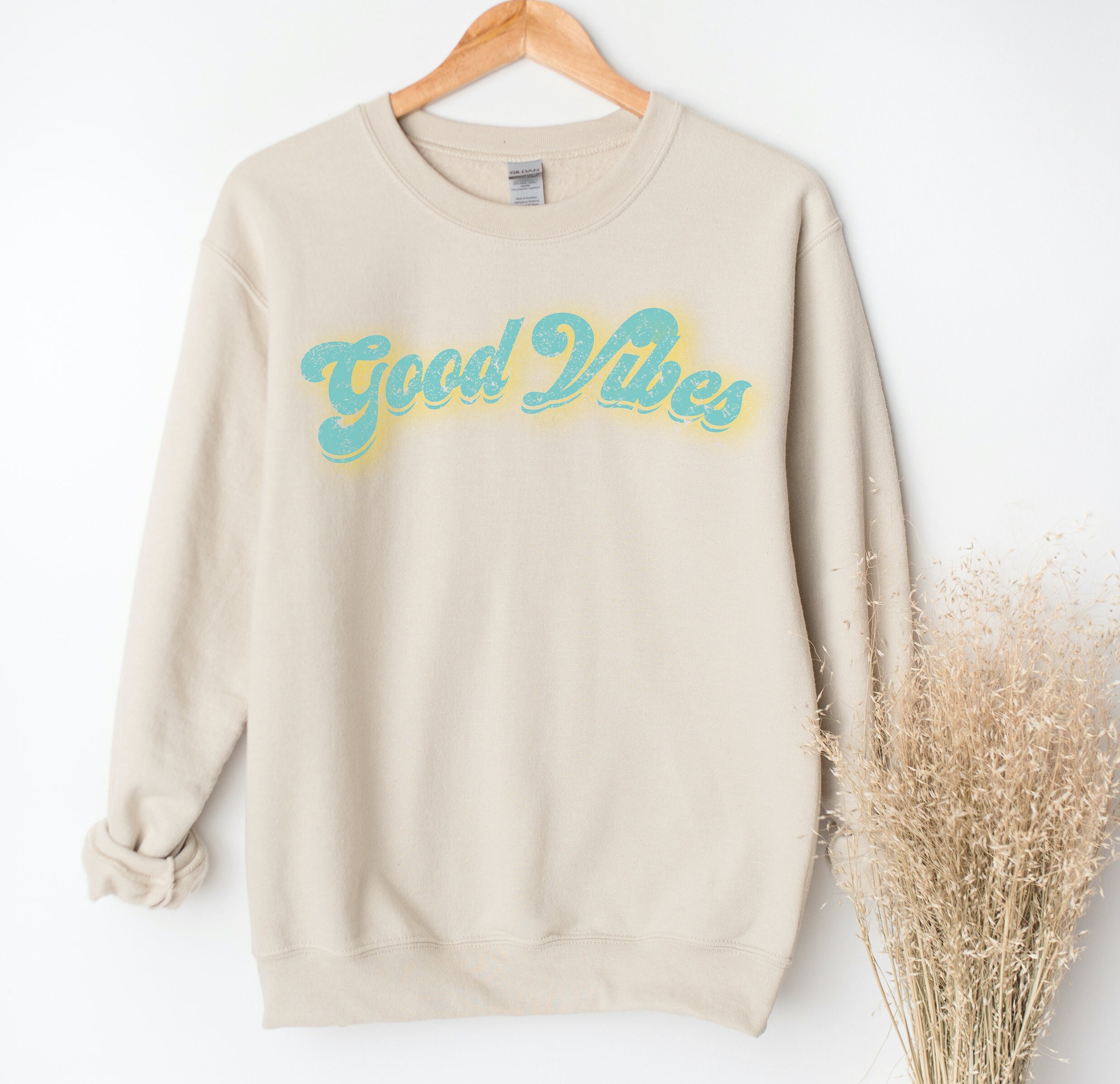 Good Vibes Crewneck Sweatshirt With Retro Vintage Vibes | Etsy