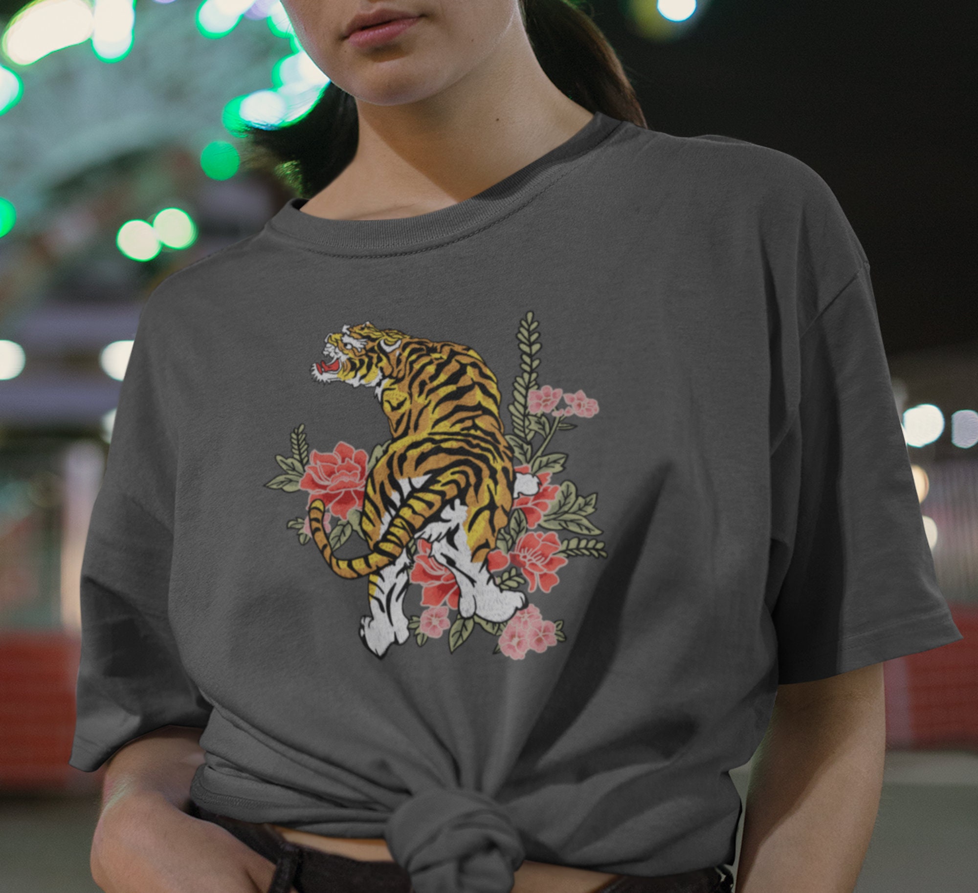 Tiger With Flowers Graphic Tee Trendy Tiger Shirt Gift For Etsy