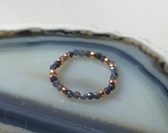 SAPPHIRE ring elastic with rose gold beads | faceted gems | fine & stackable, elegant and summery, customizable
