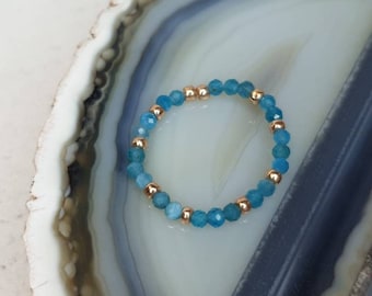 APATIT ring elastic with rose gold beads | faceted gems | fine and stackable, elegant and summery, customizable