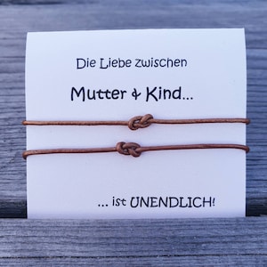 Leder Unendlichkeit Armband Set Mutter Tochter Vater Sohn verstellbar und Klappkarte individualisierbar Schwester Partnerschaft Freundschaft