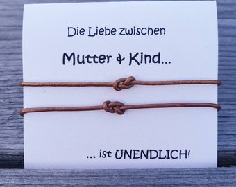 Leder Unendlichkeit Armband Set Mutter Tochter Vater Sohn verstellbar und Klappkarte individualisierbar Schwester Partnerschaft Freundschaft