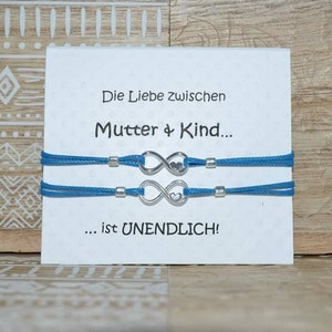 Armbanden Moeder Dochter Zoon Infinity Silver 925 Set verstelbaar op vouwkaart Tekst, kleur en grootte aanpasbaar