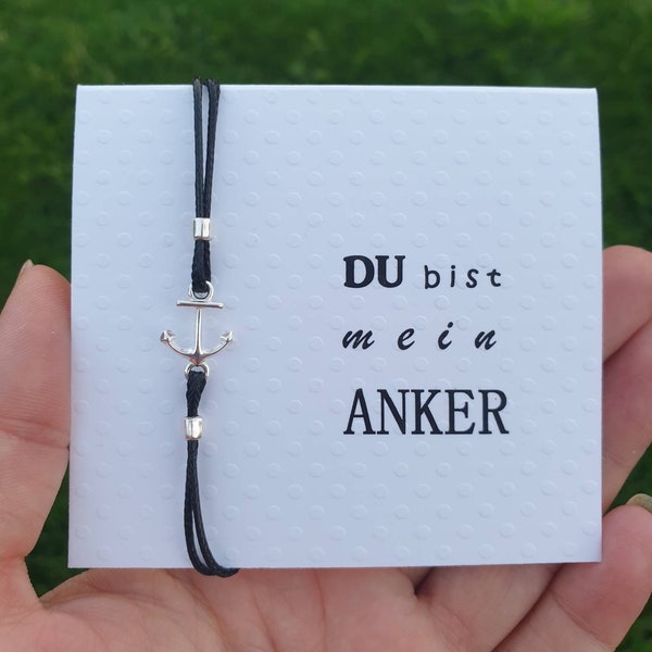 Maritimer Schmuck Armband Silber 925 Anker Set verstellbar Silber am Klappkärtchen Text, Farbe und Größe individualisierbar