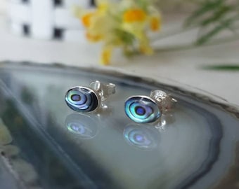 ABALONE PAUA  Muschelohrstecker 7x5 mm  Silber 925 | Seeopal Perlmutt Muschell Ohrringe | mother of pearl shell