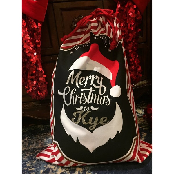 Personalized Santa Sack Custom Christmas Gift Bag Baby's First Christmas Photo Shoot Prop Red White Black Santa Sack Christmas Eve Box Gift