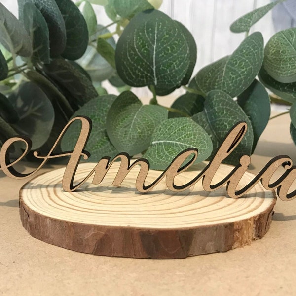 Personalised Wooden Name Place Cards, Laser Cut Wooden Place Names