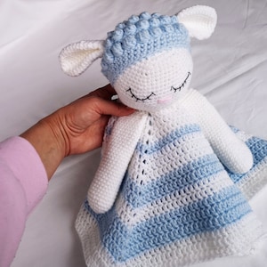Crochet sheep lovey pattern,  Security Blanket toy, Lamb baby lovey blanket, Amigurumi pattern