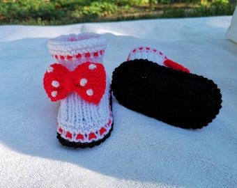 Easy Baby Booties Knitting Pattern,  sock knitting pattern, Mickey Minnie  Mouse