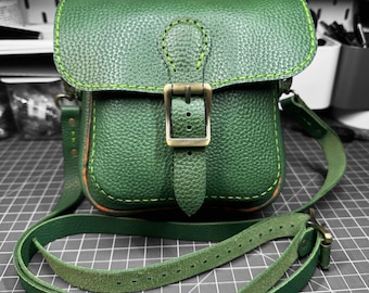Genuine leather small shoulder bag - Green 'Fiorentina' vegetable tan leather
