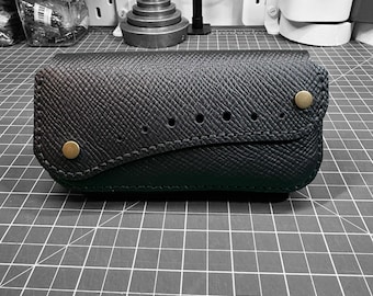 Sun Glasses Case - Genuine Bitter Chocolate 1.8mm Charles F Stead Chrome Tan Leather