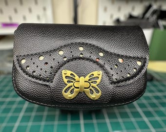 Butterfly Clasp small leather handbag - Black Horween Baseball leather