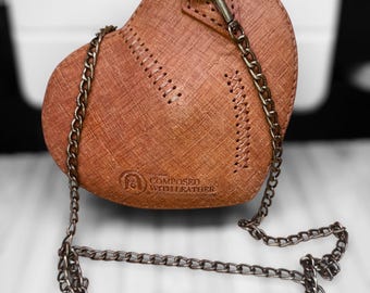Small Heart Leather Hand Bag - Biscuit
