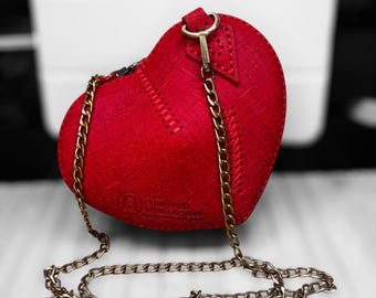 Small Heart Leather Hand Bag - Red