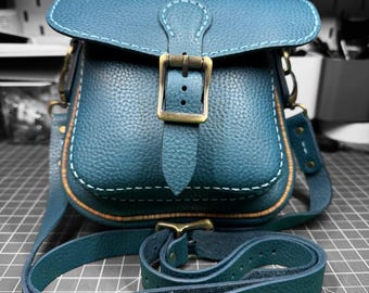 Genuine leather small shoulder bag - Blue 'Fiorentina' vegetable tan leather