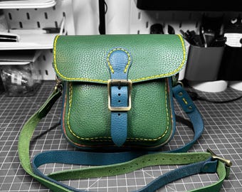 Genuine leather small shoulder bag - Green and Blue 'Fiorentina' vegetable tan leather