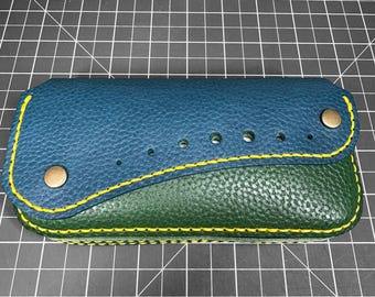 Sun Glasses Case - Genuine 'Fiorentina' Blue and Green leather