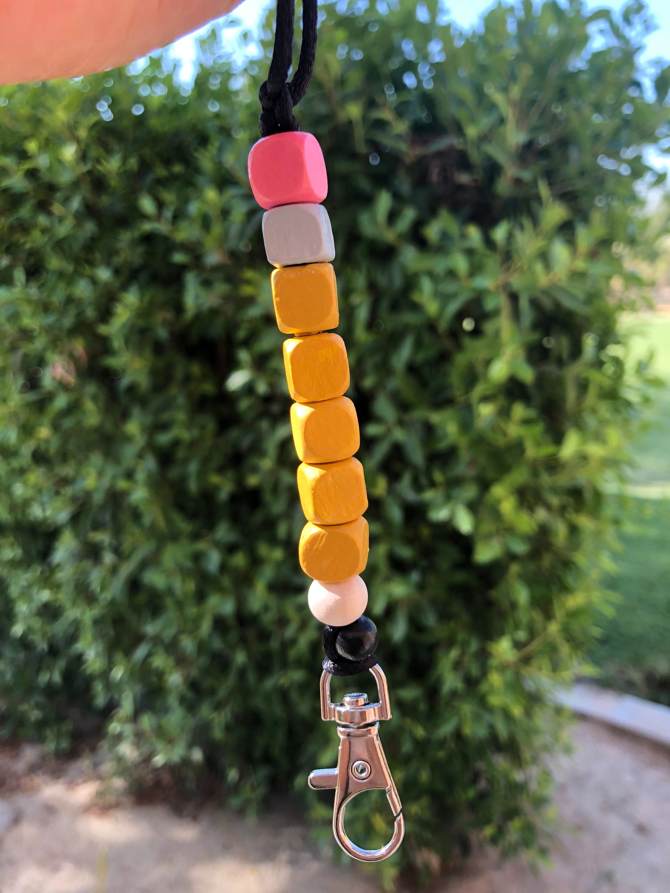 Pencil Lanyard, Teacher Lanyard and Keychain, Bead Pencil, Badge Holder