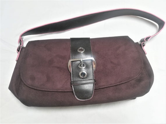 90s Y2K 00s Realities Deep Purple Faux Suede Leather Shoulder Bag 