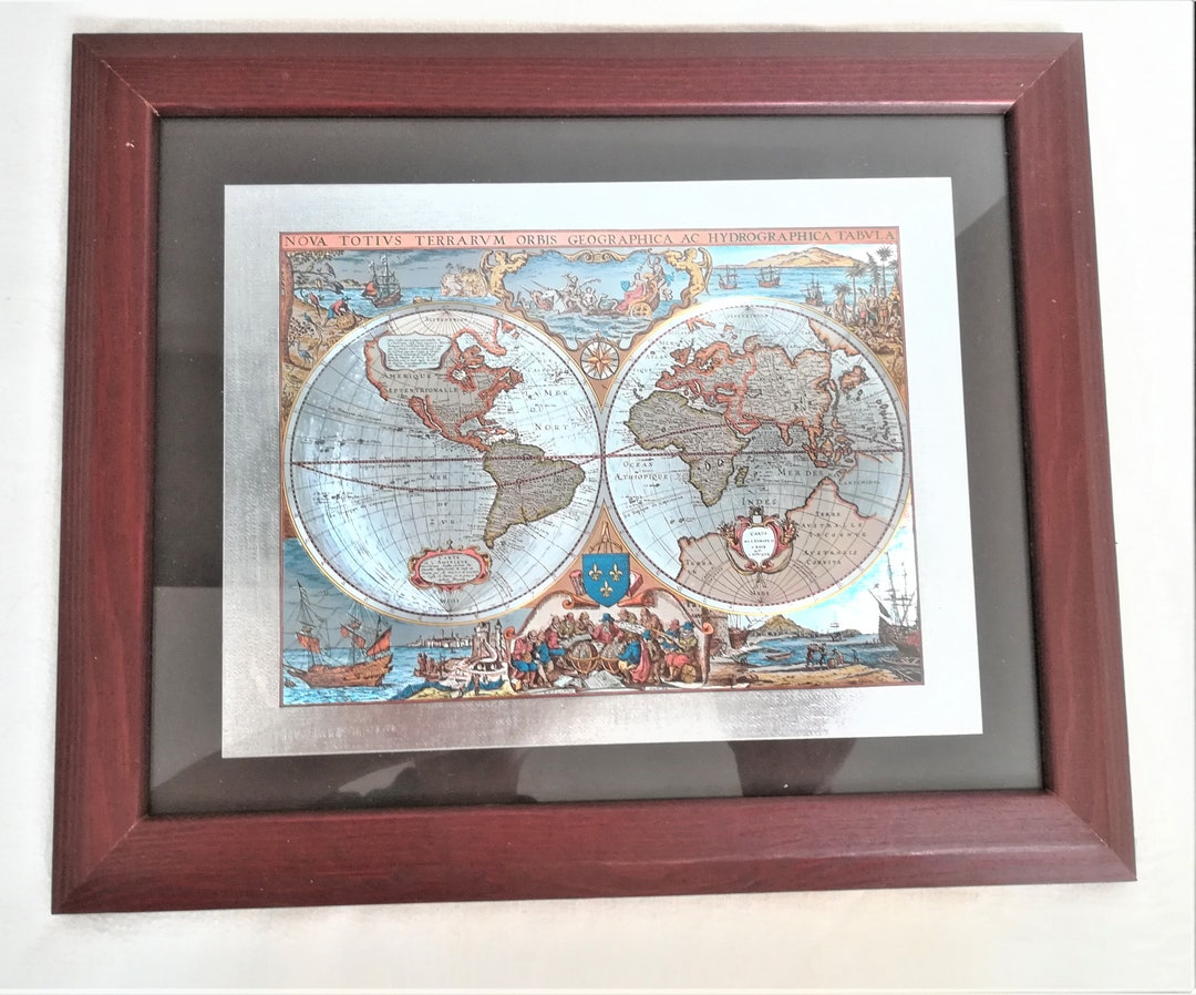 Vintage Glass Framed Globe Wall Hanging Picture Including Frame Etsy