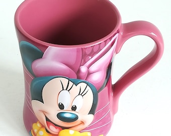 Taza de café original auténtica exclusiva de Minnie Mouse rosa 3D de Disney usada