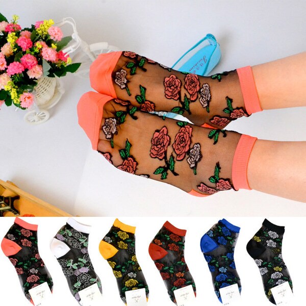 Girls rose short socks Summer ultra-thin crystal socks jacquard stockings Original and unique design