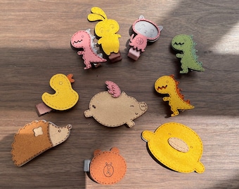 Girl's bangs hair clip snap clip little dinosaur, kitten, flying piglet, little duck, little hedgehog, leather embossed/Alligator clip