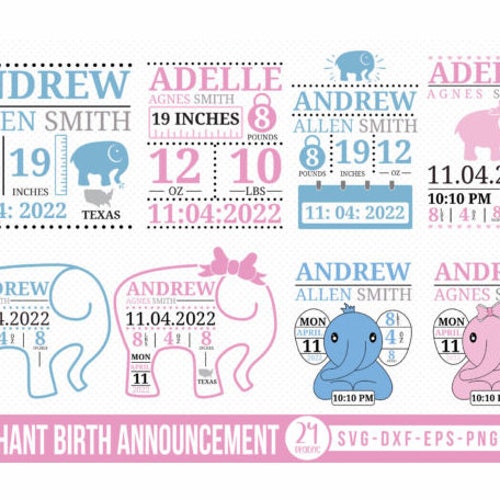 Baby Stats Bundle SVG Baby Birth Announcement Template Svg - Etsy