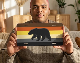 Gay Bear Brotherhood Rainbow Flag Design, LGBT LGBTQ biggercity chub chaser - Vanity Plate | License Plate