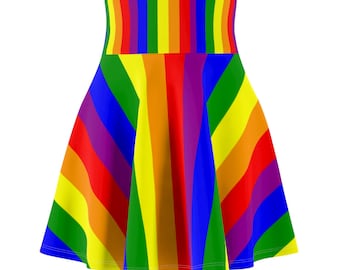 Rainbow Stripe Gay Pride LGBT LGBTQ V2 Women's Skater Skirt