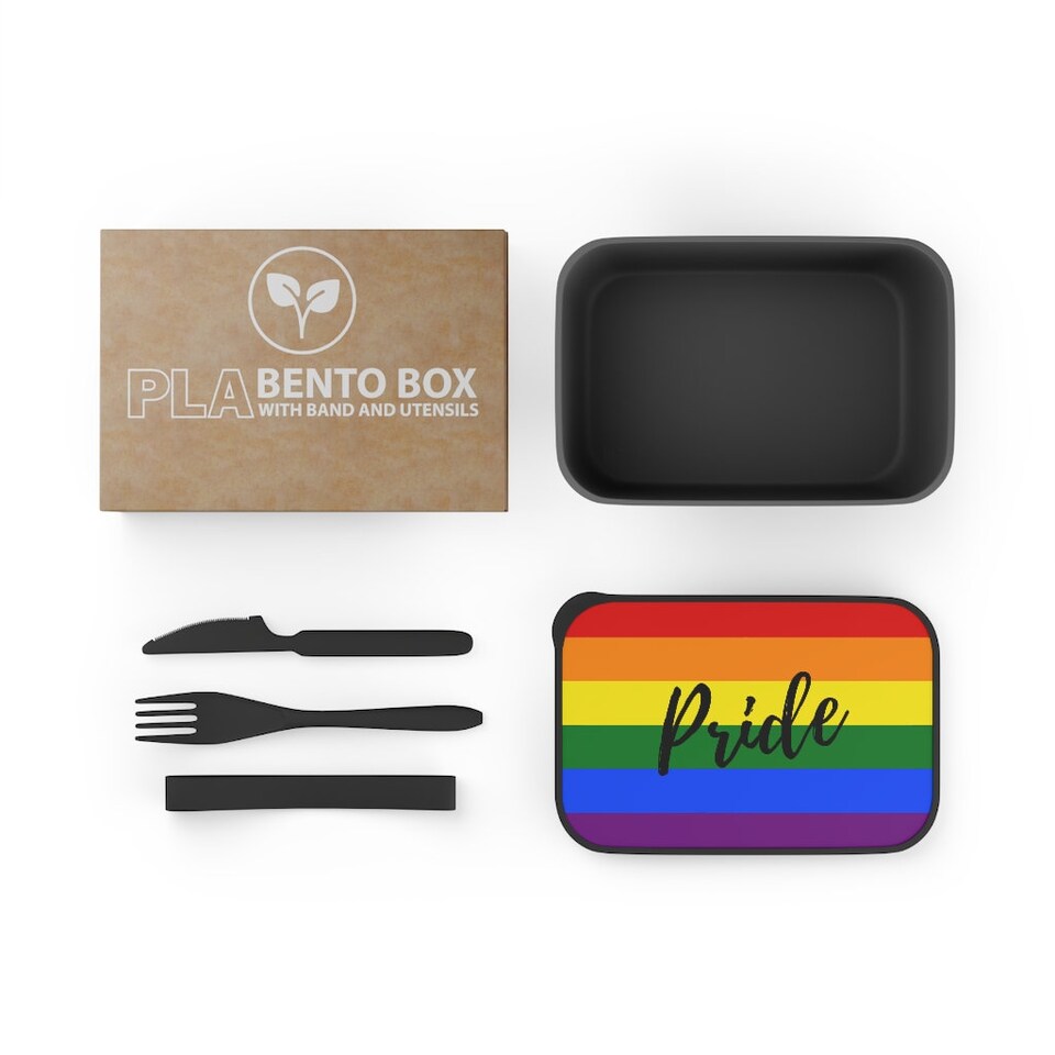 Rainbow Stripe Gay Pride LGBT - Meal Lunch PLA Bento Box with Band and Utensils