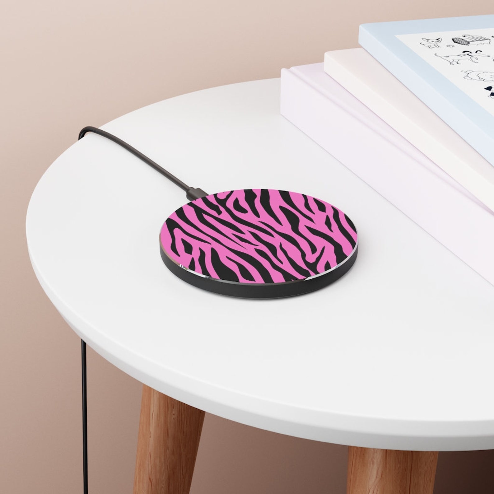 Pink Zebra Animal Print Wireless Charger Cell Phone Charger Etsy