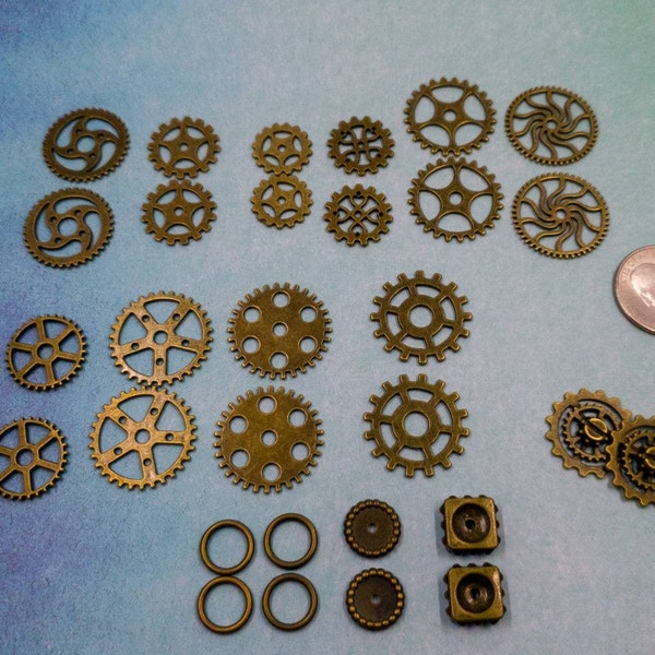 Steampunk watch gears, metal watch pieces, cogs, watch parts, wheels,